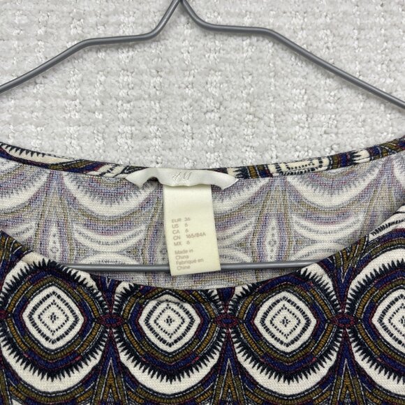 H&M Sleeveless Knee Length Aztec Geometric AOP Dress Size 6 Boho Multicolor - Picture 5 of 12